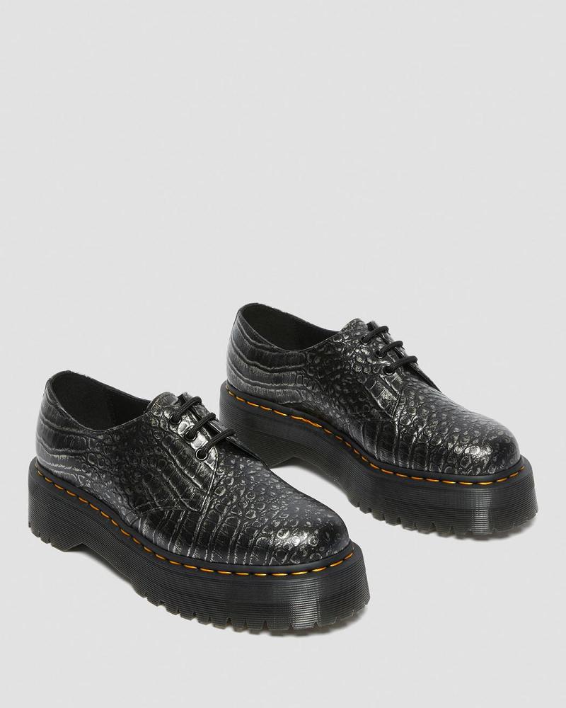 Black Women's Dr Martens 1461 Croc Emboss Leather Platform Shoes | CA 385KOR